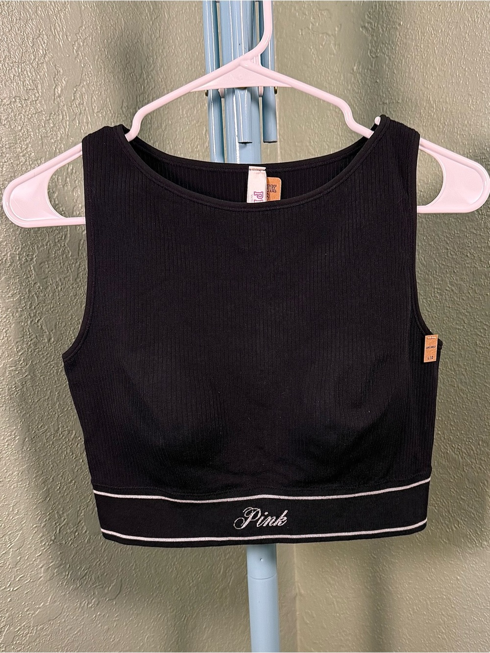 Victoria's Secret Black Cropped Rib Tank with White Trim